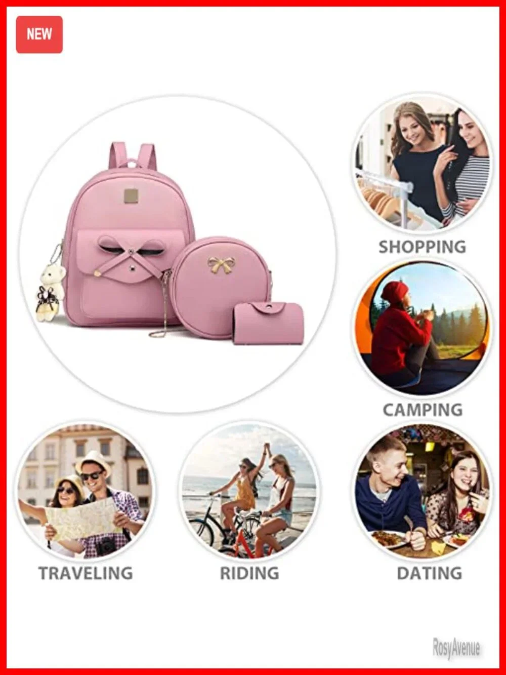 PU Leather Mini Backpack Purse Set with Bowknot, 3-Piece Rucksack for Women